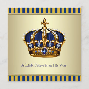 Blue Gold Crown Little Prince Baby shower Kaart
