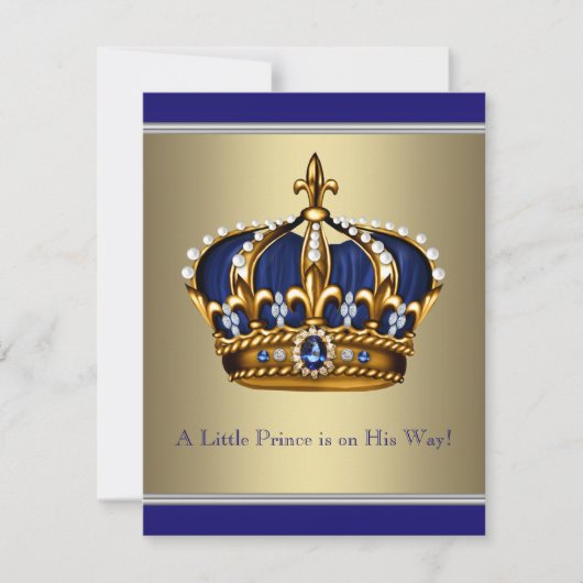 Blue & Gold Crown Little Prince Baby shower Kaart (Voorkant)