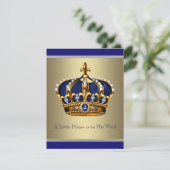 Blue & Gold Crown Little Prince Baby shower Kaart (Staand voorkant)