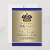 Blue & Gold Crown Little Prince Baby shower Kaart (Achterkant)