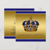 Blue & Gold Crown Little Prince Baby shower Kaart (Voorkant / Achterkant)