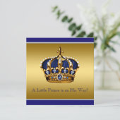 Blue & Gold Crown Little Prince Baby shower Kaart (Staand voorkant)