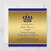 Blue & Gold Crown Little Prince Baby shower Kaart (Achterkant)