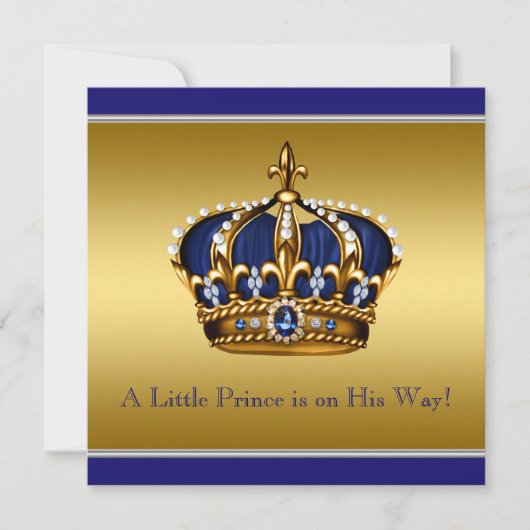 Blue & Gold Crown Little Prince Baby shower Kaart (Voorkant)