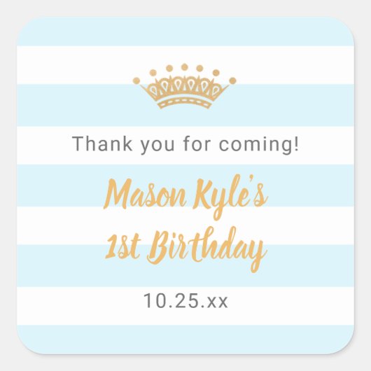 Blue Gold Crown verjaardagsfeestje dank u gunst Vierkante Sticker (Voorkant)