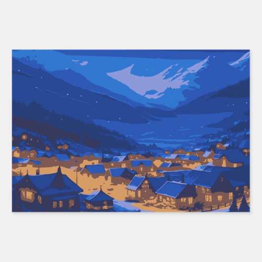 Blue Gold Custom Winter Village Christmas Inpakpapier Vel (Voorkant 2)