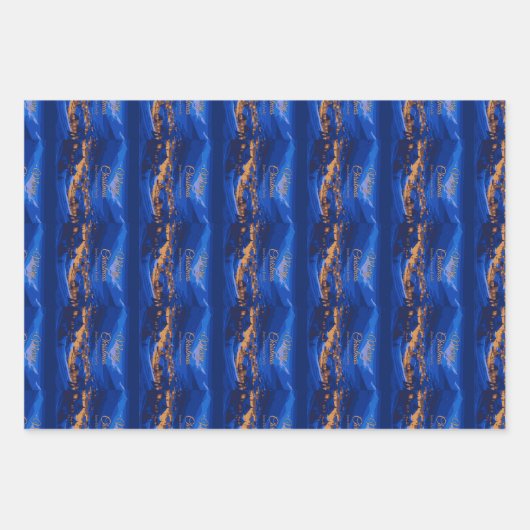 Blue Gold Custom Winter Village Christmas Inpakpapier Vel (Voorkant)