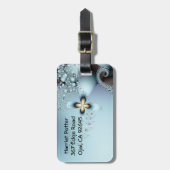 Blue Gold Cute Abstract Floral Bagagelabel (Voorkant verticaal)