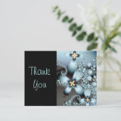 Blue Gold Cute Abstract Floral Briefkaart (Staand voorkant)
