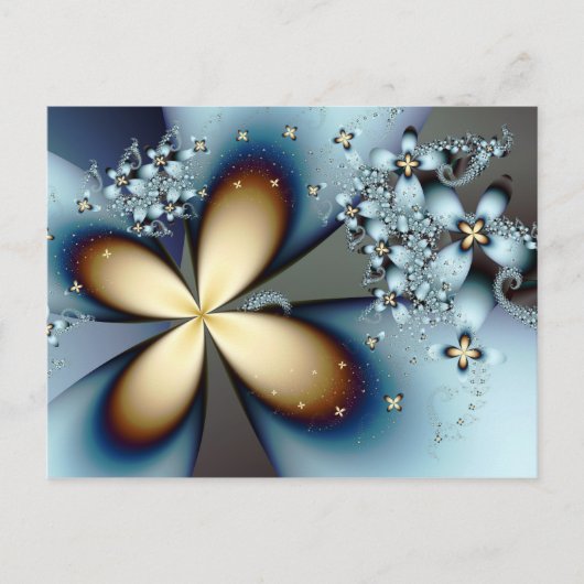 Blue Gold Cute Abstract Floral Briefkaart (Voorkant)