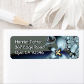 Blue Gold Cute Abstract Floral Etiket (Insitu)