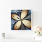 Blue Gold Cute Abstract Floral Vierkante Klok (Huis)
