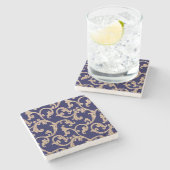 Blue Gold Damask Stone Onderzetter (Zijkant)