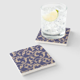 Blue Gold Damask Stone Onderzetter