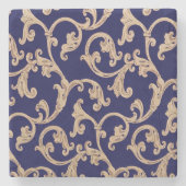 Blue Gold Damask Stone Onderzetter (Voorkant)