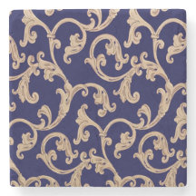 Blue Gold Damask Stone Onderzetter