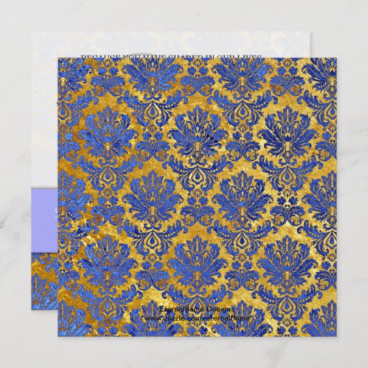 Blue Gold Damask Wedding Monogram Uitnodiging (Voorkant / Achterkant)