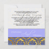 Blue Gold Damask Wedding Monogram Uitnodiging (Achterkant)