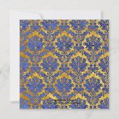 Blue Gold Damask Wedding Monogram Uitnodiging (Voorkant)
