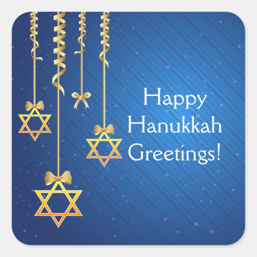 Blue/Gold Dangling Star van David Hanukkah Vierkante Sticker (Voorkant)