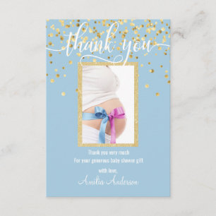 Blue Gold DANK JE Baby shower BOY   FOTO Bedankkaart