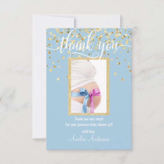 Blue Gold DANK JE Baby shower BOY | FOTO Bedankkaart (Voorkant)