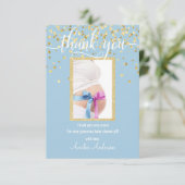Blue Gold DANK JE Baby shower BOY | FOTO Bedankkaart (Staand voorkant)
