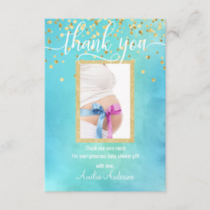Blue Gold DANK JE Baby shower BOY   FOTO Bedankkaart