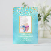 Blue Gold DANK JE Baby shower BOY | FOTO Bedankkaart (Staand voorkant)