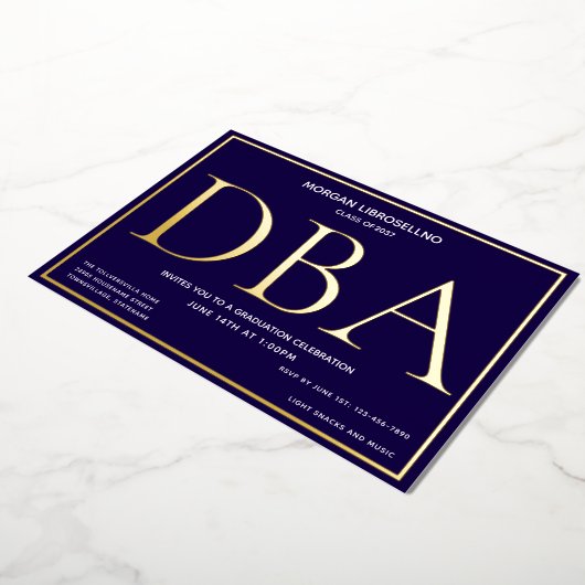 Blue Gold DBA-Afstuderen Folie Uitnodiging (Gedraaid)