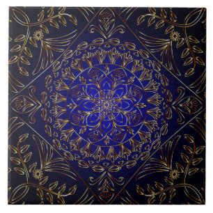 Blue Gold Decorative Ceramic Tile Tegeltje