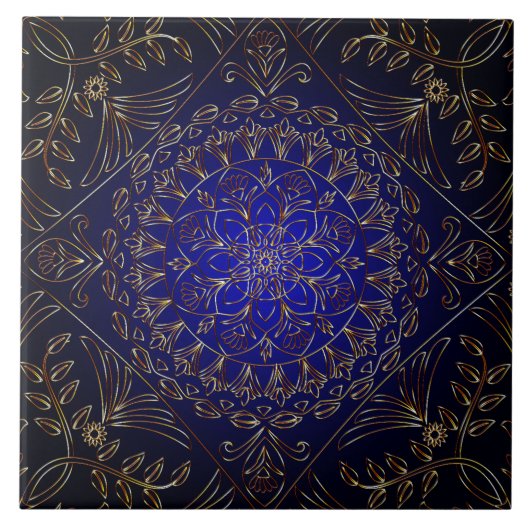 Blue Gold Decorative Ceramic Tile Tegeltje (Voorkant)