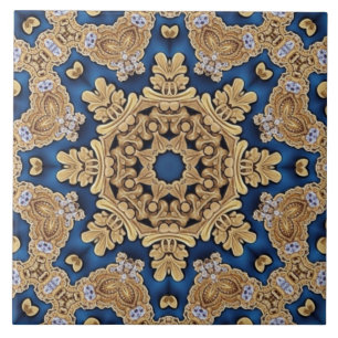 Blue Gold Decorative Ceramic Tile Tegeltje