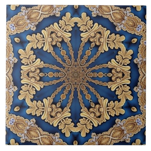 Blue Gold Decorative Ceramic Tile Tegeltje (Voorkant)