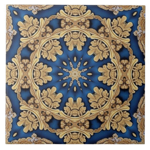 Blue Gold Decorative Ceramic Tile Tegeltje
