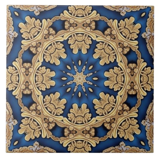 Blue Gold Decorative Ceramic Tile Tegeltje (Voorkant)