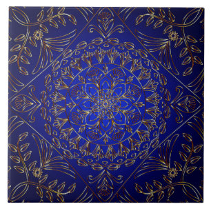 Blue Gold Decorative Ceramic Tile Tegeltje
