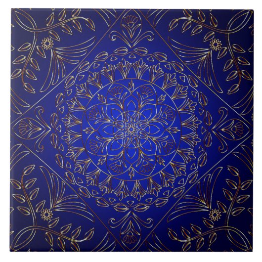 Blue Gold Decorative Ceramic Tile Tegeltje (Voorkant)