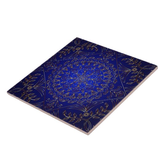 Blue Gold Decorative Ceramic Tile Tegeltje (Zijkant)