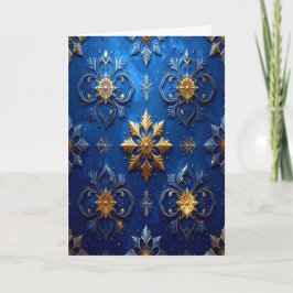 Blue Gold Decorative Holiday Card Kaart