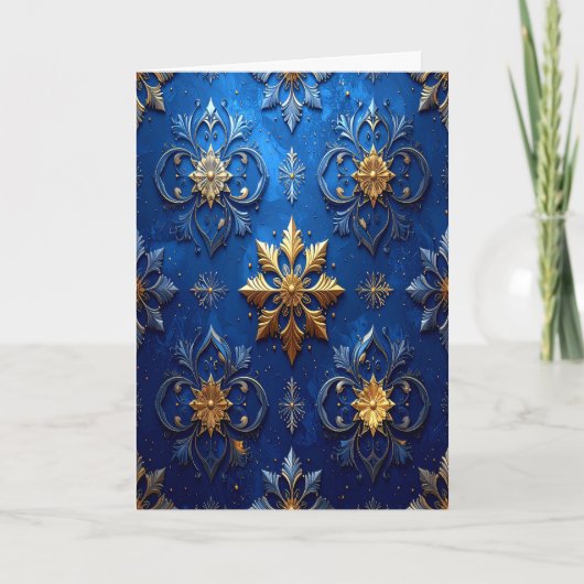 Blue Gold Decorative Holiday Card Kaart (Voorkant)