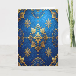 Blue Gold Decorative Holiday Card Kaart