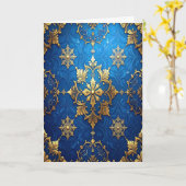 Blue Gold Decorative Holiday Card Kaart (Gele Bloem)