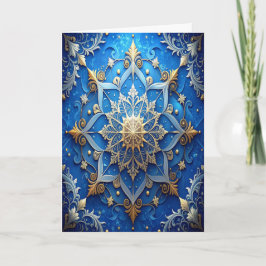 Blue Gold Decorative Holiday Card Kaart