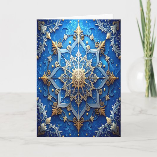 Blue Gold Decorative Holiday Card Kaart (Voorkant)