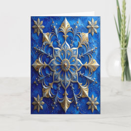 Blue Gold Decorative Holiday Card Kaart