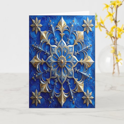 Blue Gold Decorative Holiday Card Kaart (Gele Bloem)