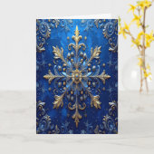 Blue Gold Decorative Holiday Card Kaart (Gele Bloem)