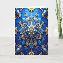 Blue Gold Decorative Holiday Card Kaart