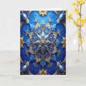 Blue Gold Decorative Holiday Card Kaart (Gele Bloem)